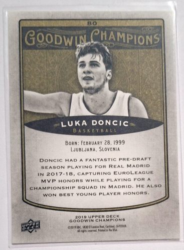 Luka Doncic NBA Upper Deck Goodwin Champions 2019 kosárlabdakártya
