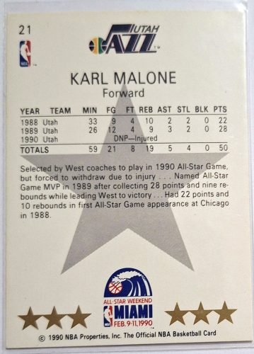Karl Malone NBA Hoops All-Star Weekend 1990 Miami 1990 kosárlabdakártya
