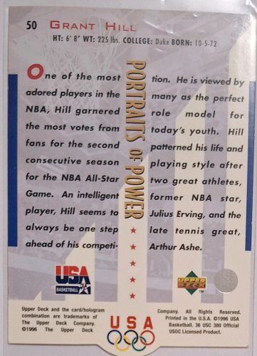 Grant Hill NBA Portraits of Power Usa Basketball 1996 kosárlabdakártya