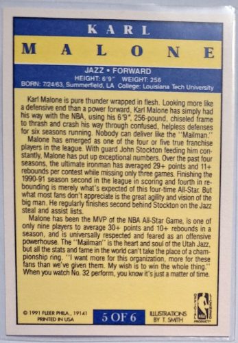 Karl Malone NBA Fleer 1991 (T.Smith) kosárlabdakártya