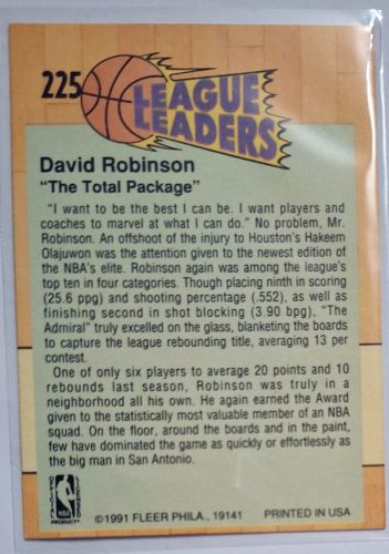 David Robinson NBA Fleer League Leaders 1991 kosárlabdakártya
