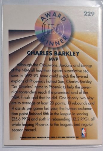Charles Barkely NBA Fleer Award Winner 1993-1994 kosárlabdakártya