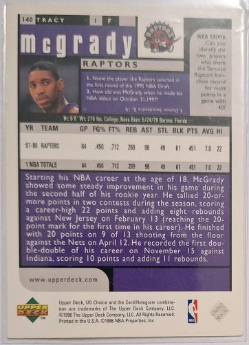 Tracy Mcgrady NBA UD Choice 1998 kosárlabdakártya