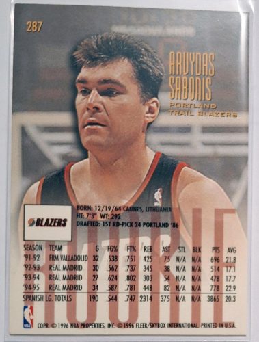 Arvydas Sabonis NBA Fleer Ultra RC Rookie 1995-1996 kosárlabdakártya