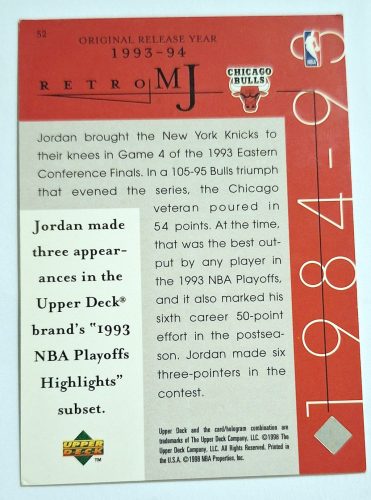 Michael Jordan NBA Upper Deck 1993 NBA Playoff Highlights (Retro MJ) kosárlabdakártya  1998