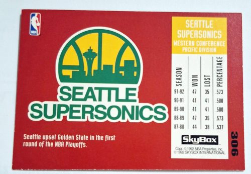 Seattle Supersonics Shawn Kemp NBA Fleer 1992 LOGÓ Kosárlabdakártya