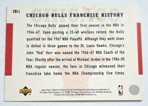 Chicago Bulls NBA Collector's Choice LOGÓ Kosárlabdakártya 1998