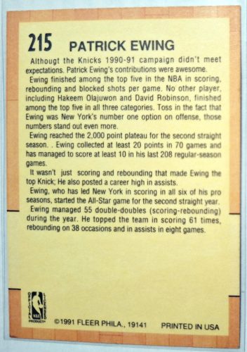 Patrick Ewing NBA All-Star Team Fleer Kosárlabdakártya 1991
