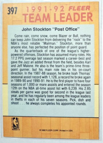 John Stockton NBA Team Leader Kosárlabdakártya 1991-1992