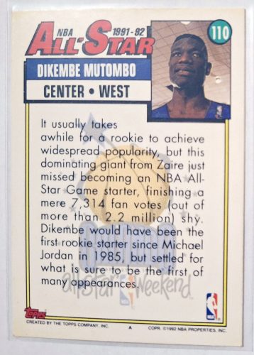 Dikembe Mutombo NBA Topps NBA All-Star RC Rookie Kosárlabdakártya 1992