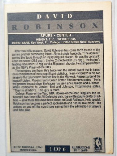 David Robinson Fleer (T.Smith) NBA Kosárlabdakártya 1991