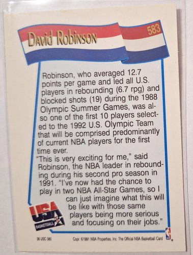 David Robinson 1992 USA Basketball Team NBA Kosárlabdakártya 1991