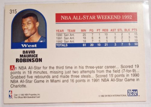 David Robinson 1992 Orlando All-Star NBA Kosárlabdakártya 1992
