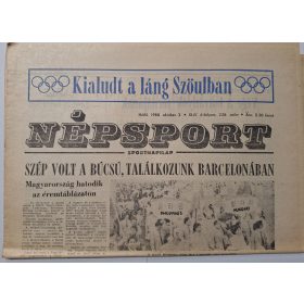   Népsport újság 1988.Október 3. Címlapon: Kialudt a láng Szöülban (Olimpia 1988)