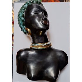   Izsépy Margit - Afrikai lány büsztje, afroamerikai lány, mázas kerámia szobor 1950-1960-as évek