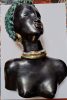 Izsépy Margit - Afrikai lány büsztje, afroamerikai lány, mázas kerámia szobor 1950-1960-as évek