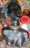 Izsépy Margit - Afrikai lány büsztje, afroamerikai lány, mázas kerámia szobor 1950-1960-as évek