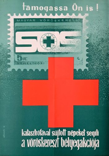 Vöröskereszt Bélyegakció propaganda plakát, Gönczöl D. jelzéssel, 1975