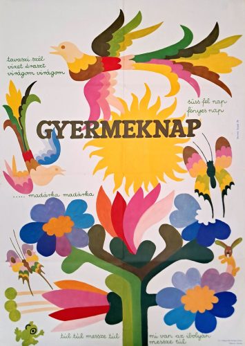 Gyermeknap plakát: Süss fel nap, fényes nap! Darvas Árpád jelzéssel, 1975