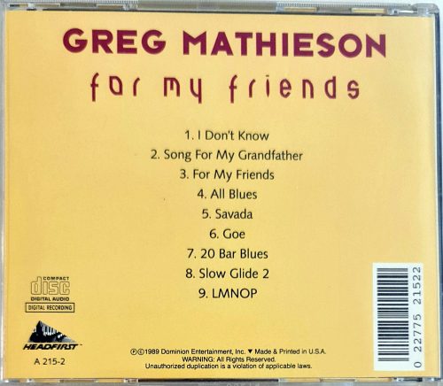 Greg Mathieson, For my friends zenei CD, USA kiadás