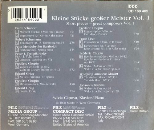 Vienna Master Series, Kleine Stucke Grober Meister, Vol. 1 zenei CD, 1990