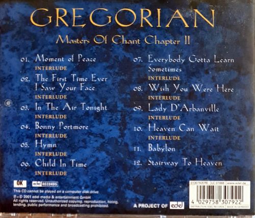 Gregorian, Masters Of Chant chapter II. zenei CD (1999) 