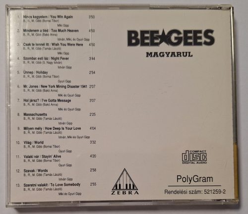A legszebb Bee Gees dalok magyarul zenei CD 1993 Artisjus (Gipp's egylet)
