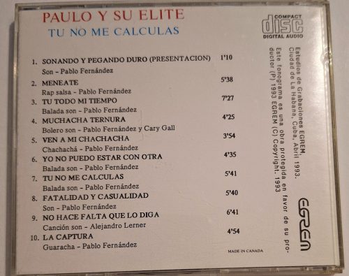 Paulo Y Su Elite - Tu No Me Calculas (Salsa - Kuba) zenei cd lemez 1993