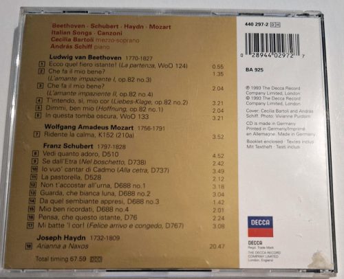 Cecilia Bartoli, András Schiff Italian Songs Canzoni zenei CD lemez 1993