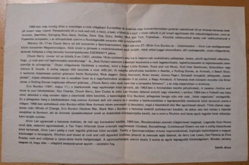 Budapest Sportcsarnok 1984.Március 27-28. (Eric Burdon & Alvin Lee, Chuck Berry, B.Tóth László) kisplakát