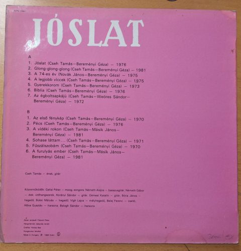 Jóslat (Cseh Tamás - Bereményi Géza)- zenei LP bakelit lemez album (1984)