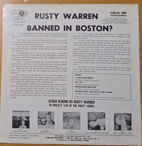 Rusty Warren - Banned in Boston - zenei LP bakelit lemez album bontatlan